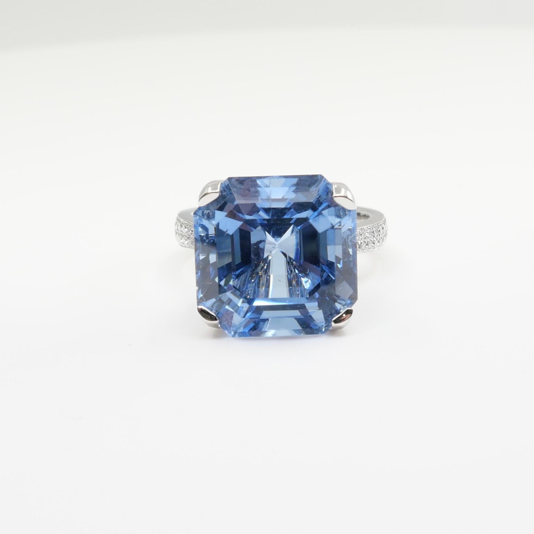 Certified 11.23 Cts Asscher Cut Aquamarine Diamond Ring, True Santa Maria Color 3