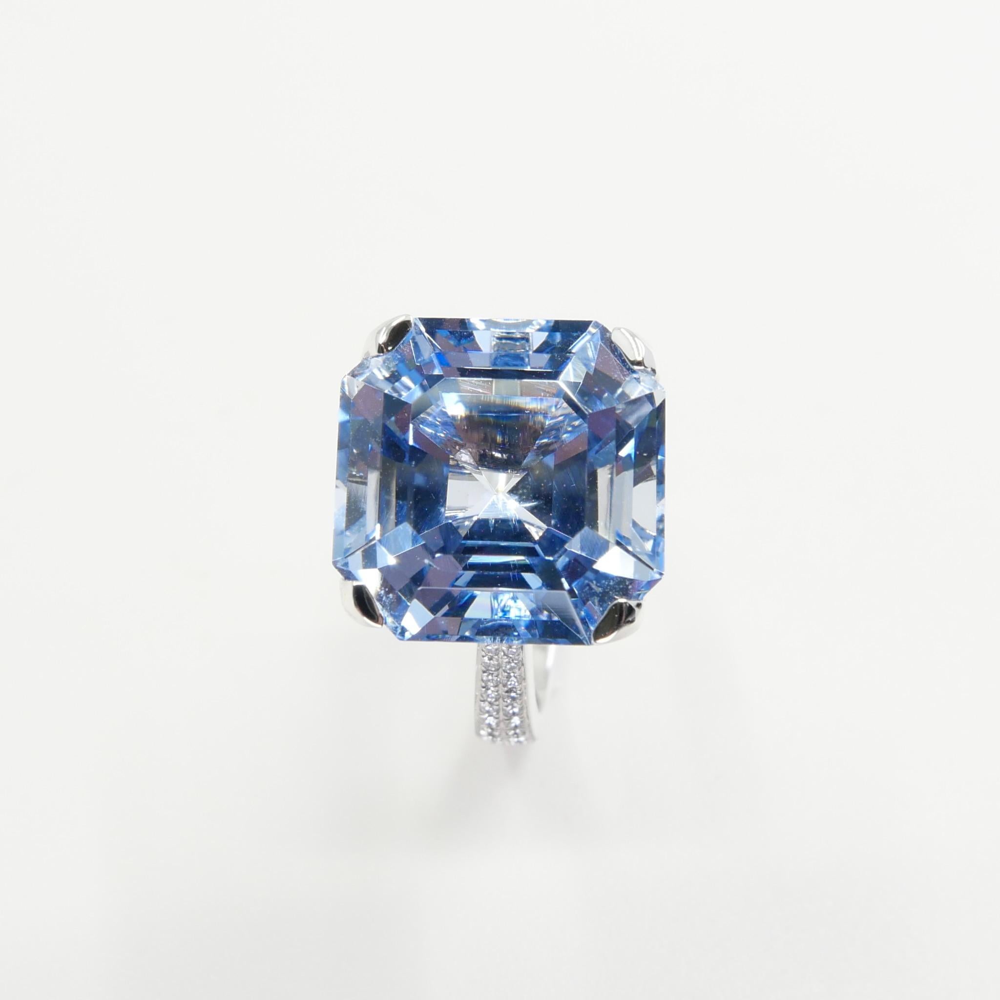 Certified 11.23 Cts Asscher Cut Aquamarine Diamond Ring, True Santa Maria Color 4