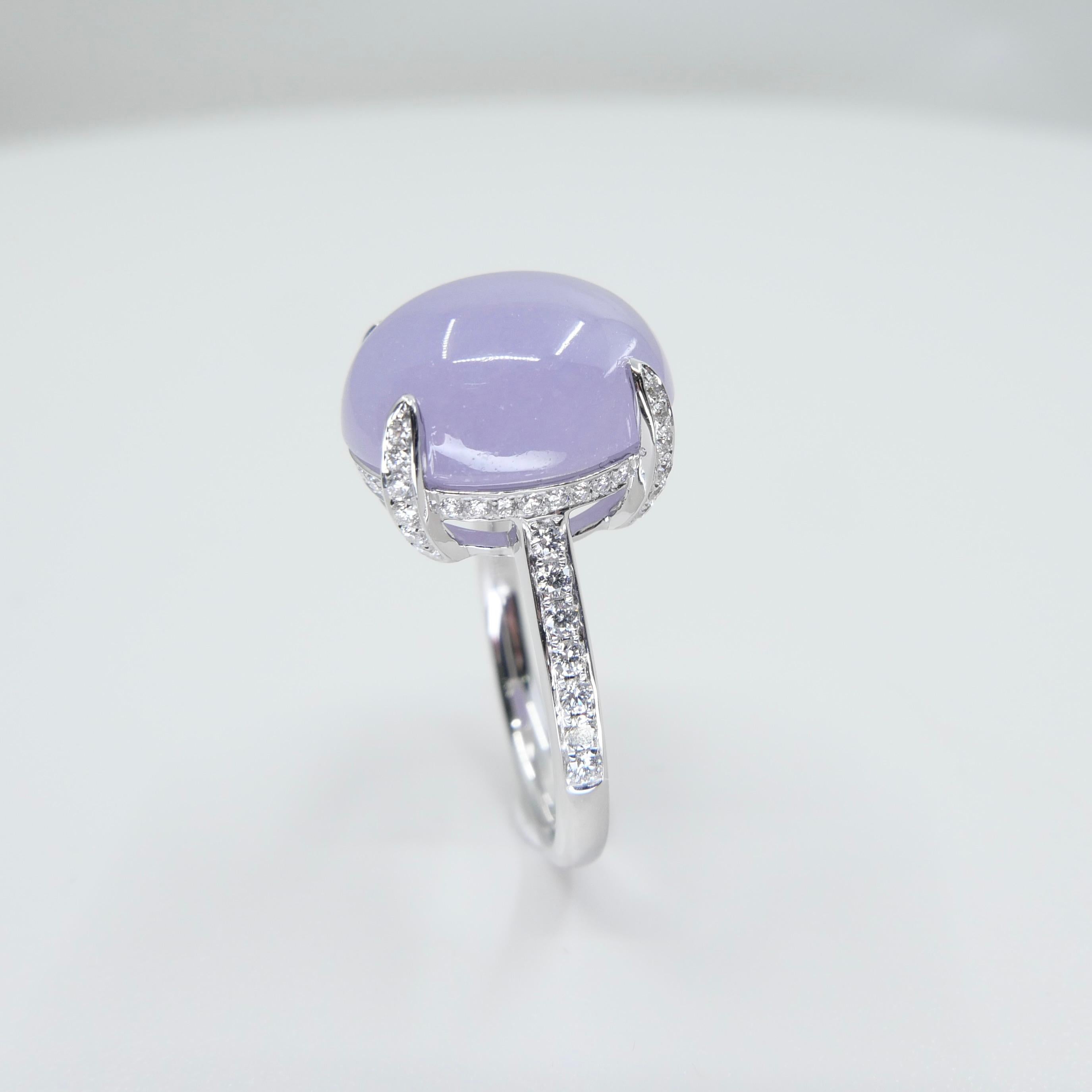 Certified 11.36Cts Lavender Jade & Diamond Ring With Hidden halo. Substantial For Sale 5