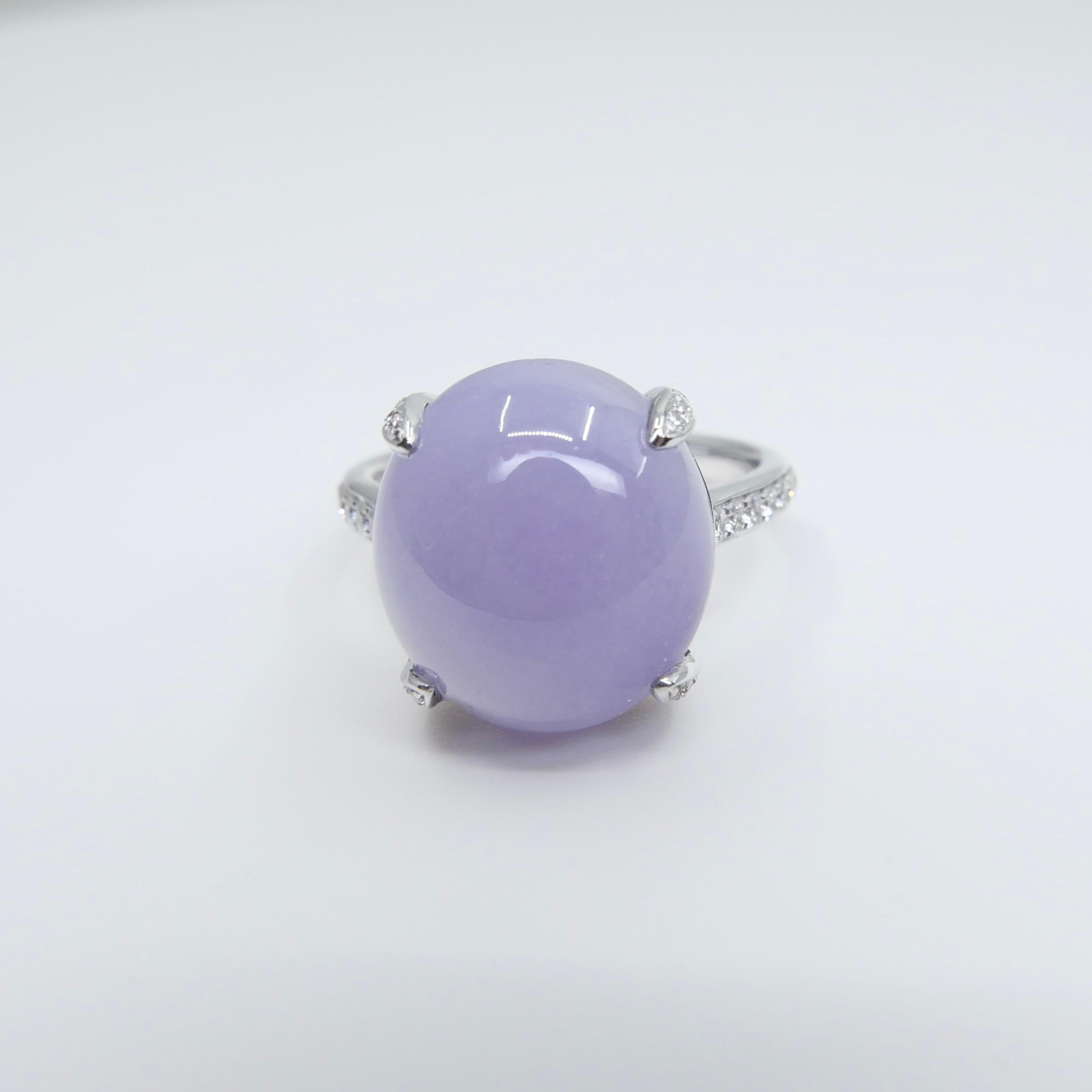Certified 11.36Cts Lavender Jade & Diamond Ring With Hidden halo. Substantial For Sale 7