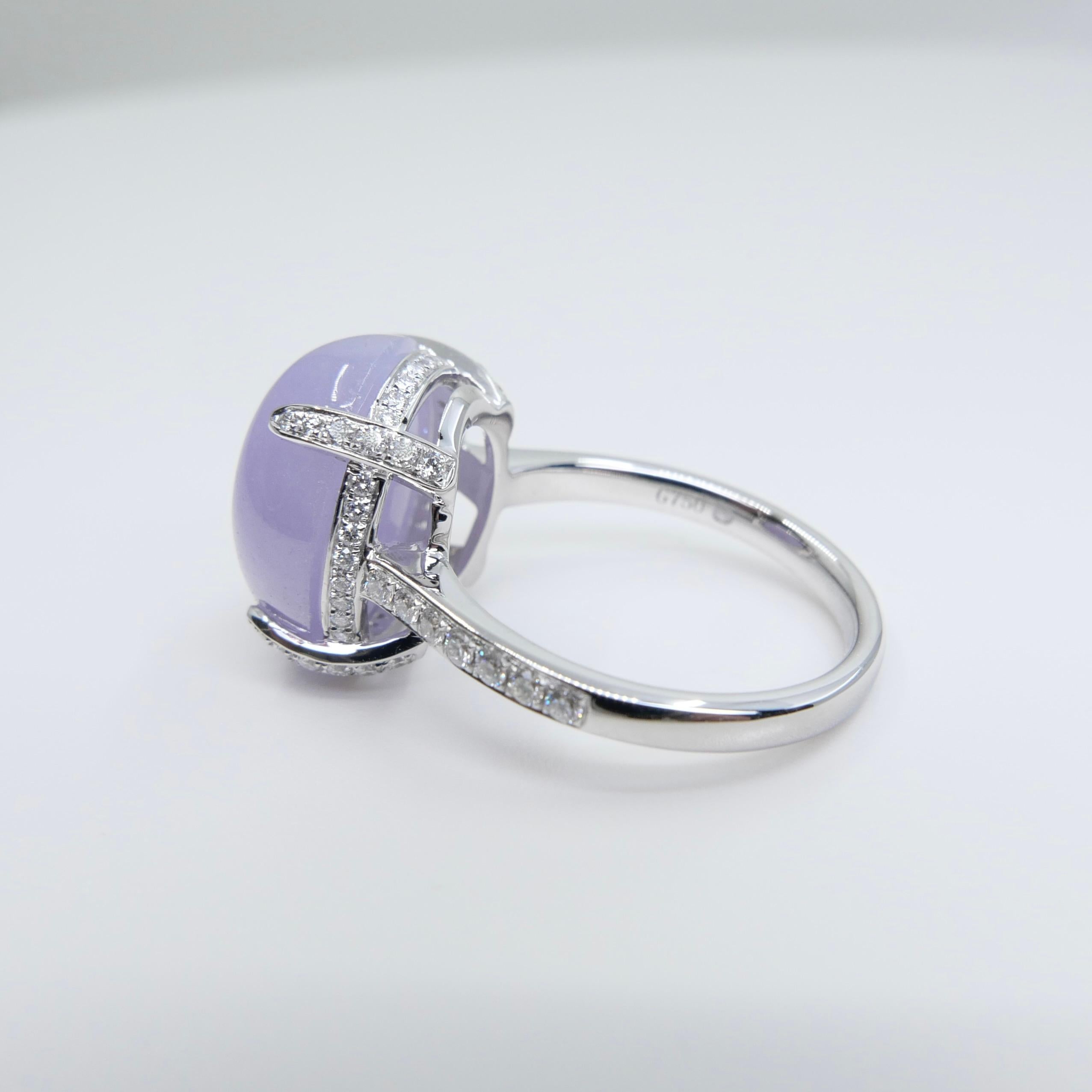 Certified 11.36Cts Lavender Jade & Diamond Ring With Hidden halo. Substantial For Sale 8