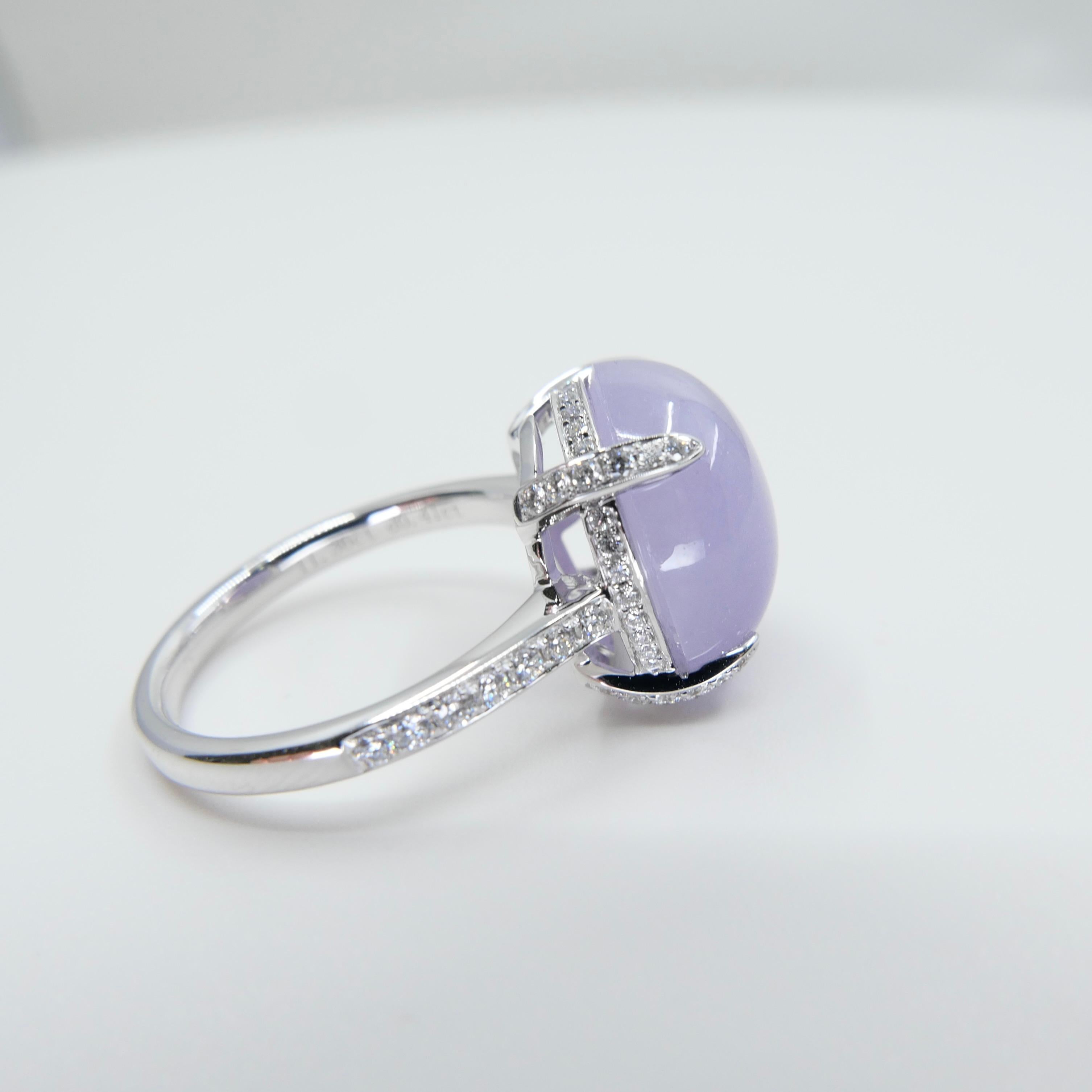 Certified 11.36Cts Lavender Jade & Diamond Ring With Hidden halo. Substantial For Sale 9