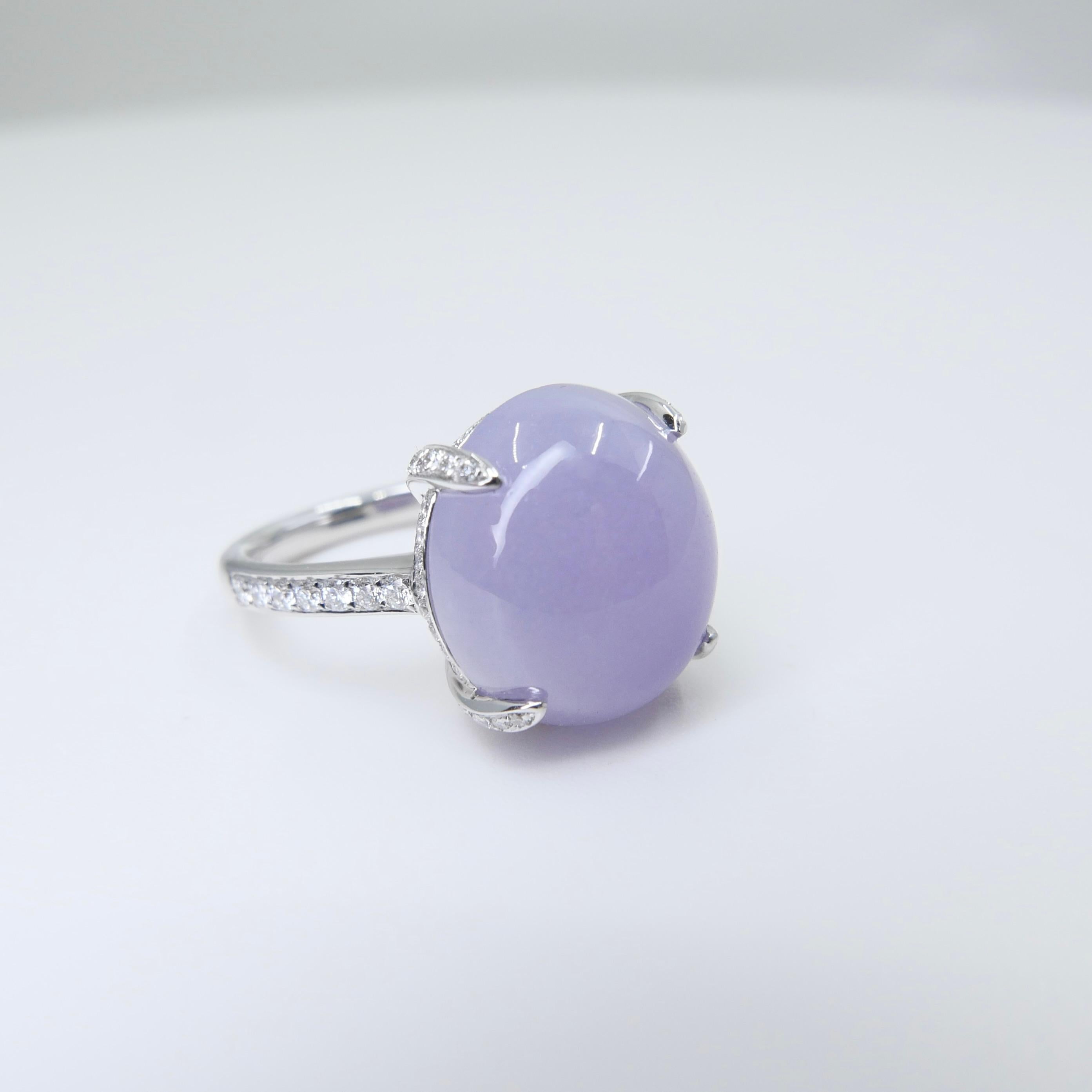 Certified 11.36Cts Lavender Jade & Diamond Ring With Hidden halo. Substantial For Sale 10