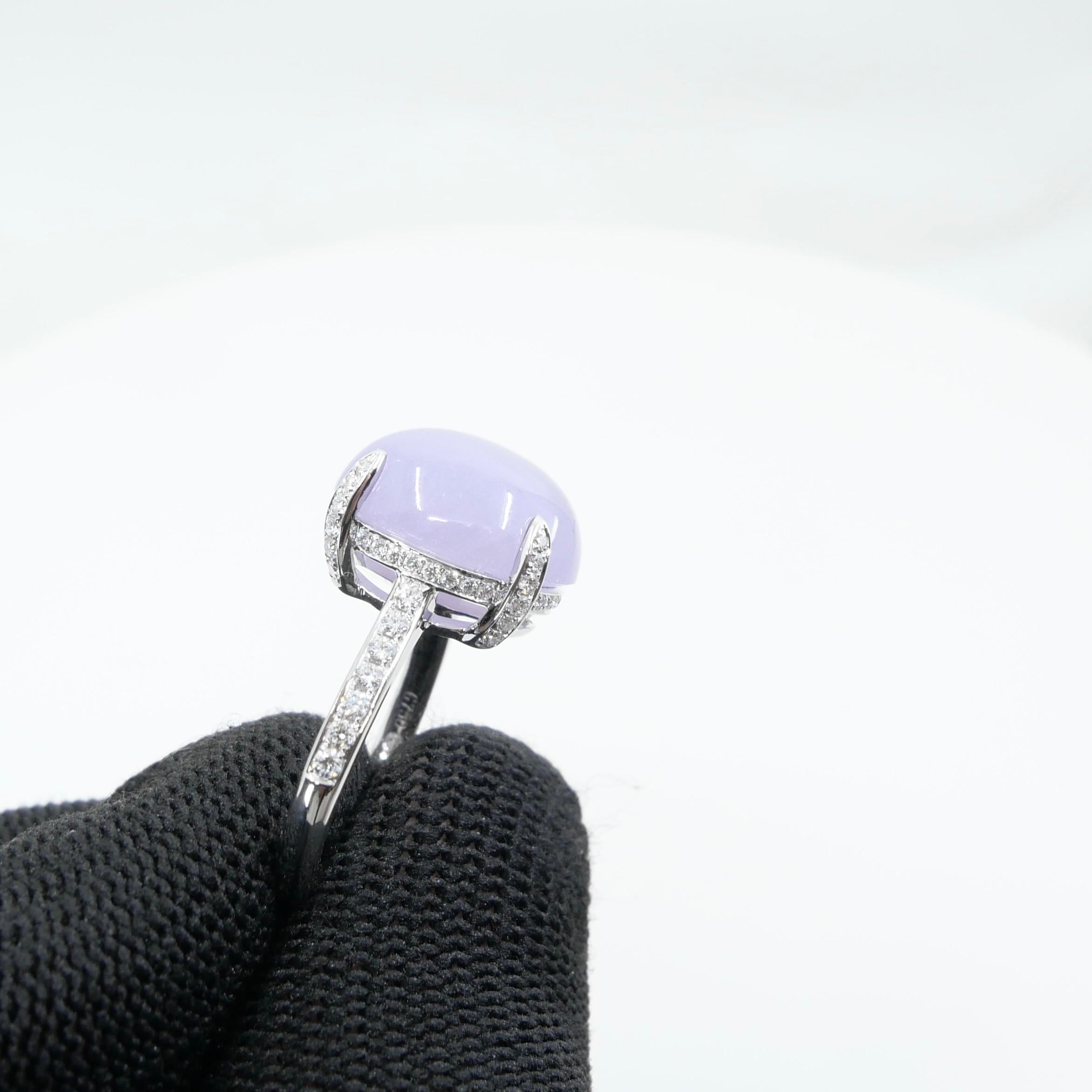 Certified 11.36Cts Lavender Jade & Diamond Ring With Hidden halo. Substantial For Sale 11