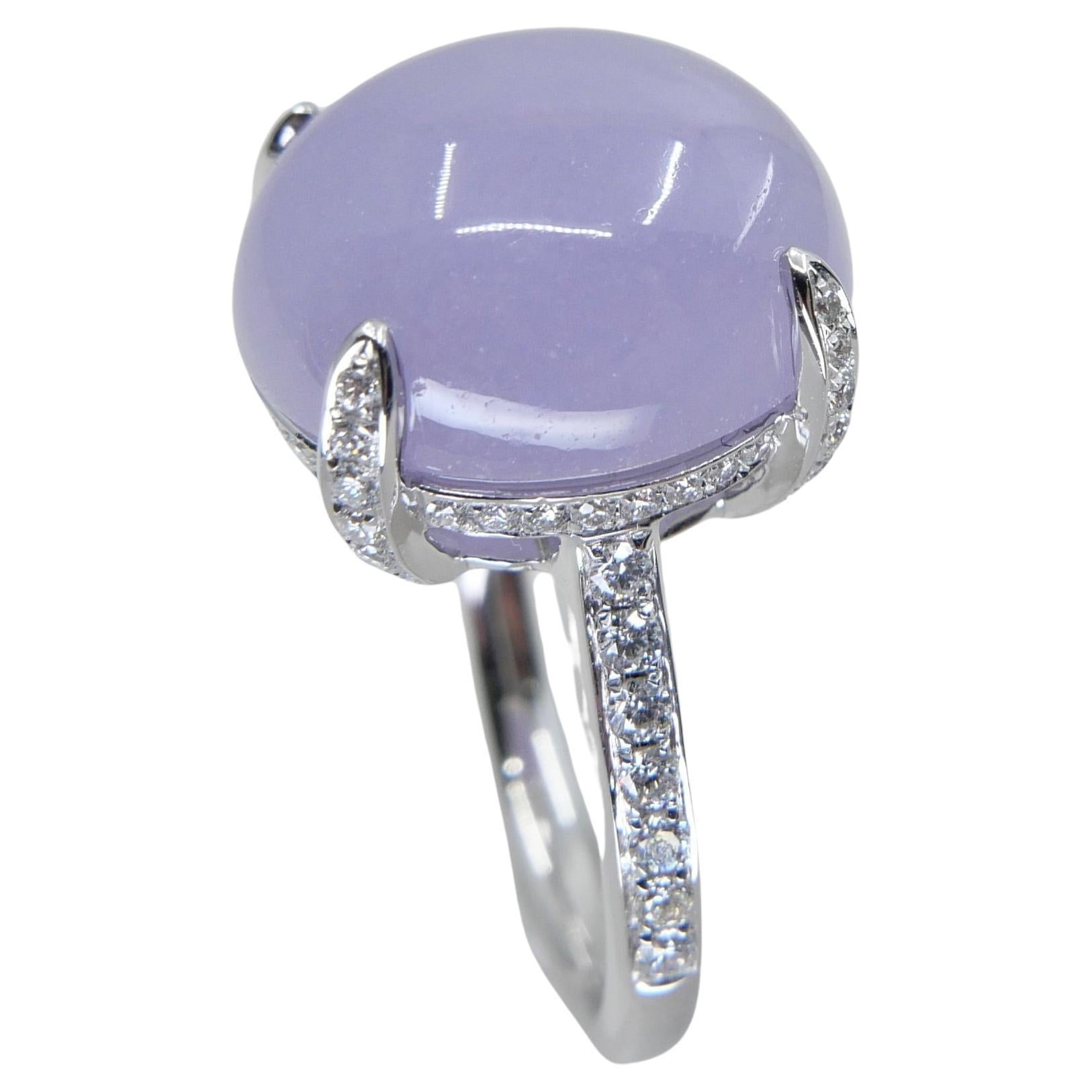 Certified 11.36Cts Lavender Jade & Diamond Ring With Hidden halo. Substantial For Sale 12