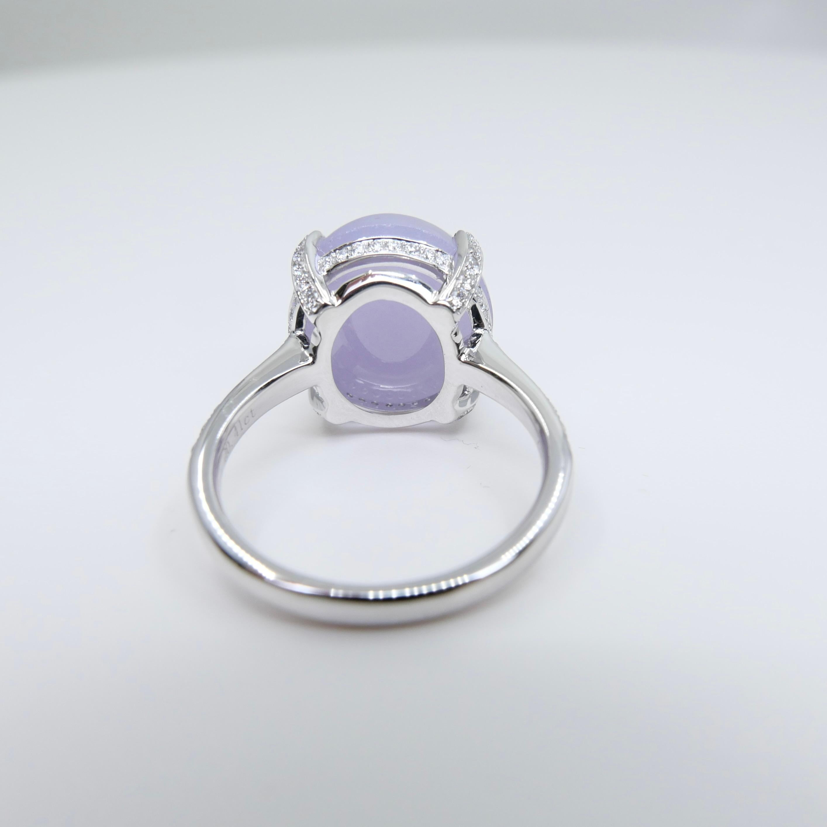 Certified 11.36Cts Lavender Jade & Diamond Ring With Hidden halo. Substantial In New Condition For Sale In Hong Kong, HK