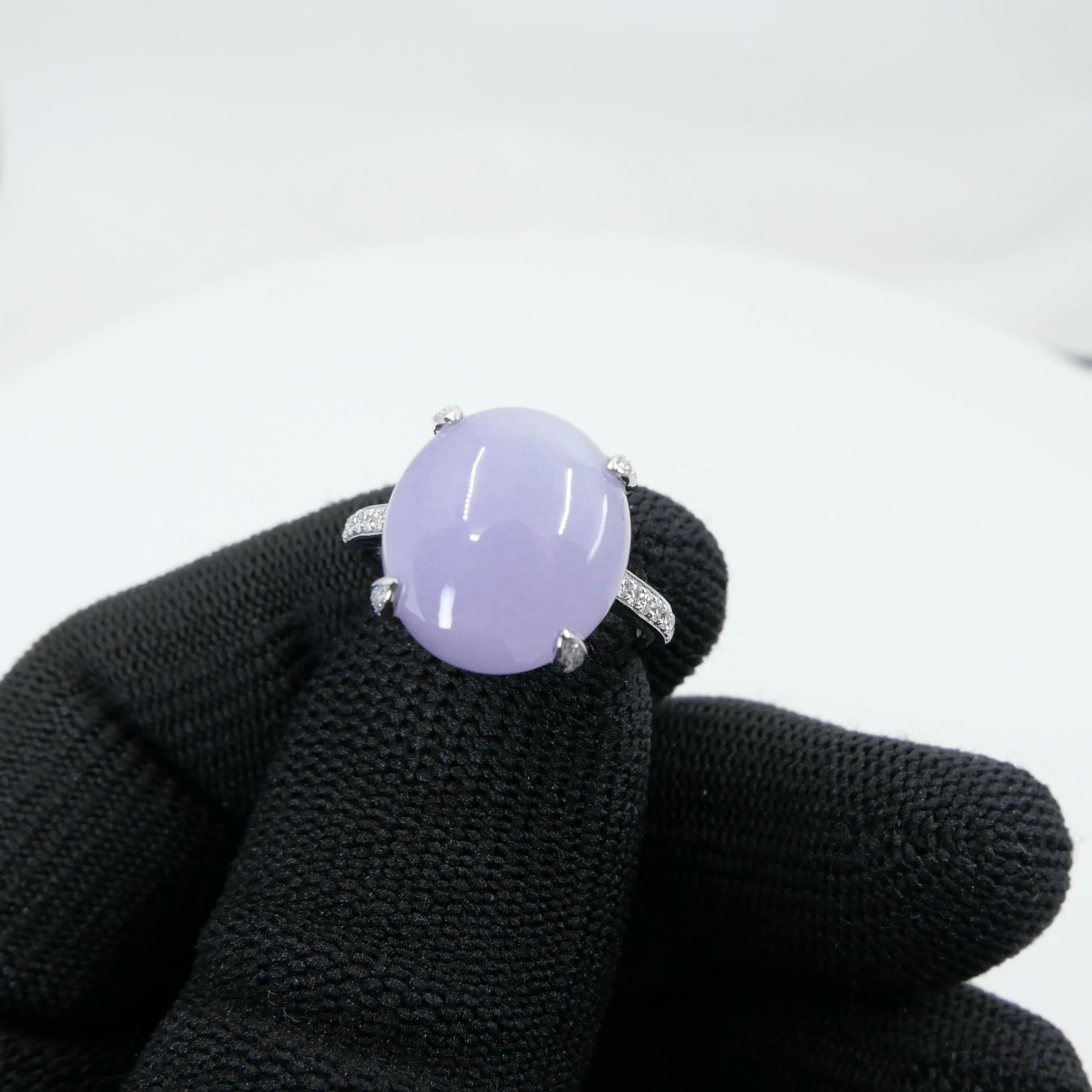 Women's Certified 11.36Cts Lavender Jade & Diamond Ring With Hidden halo. Substantial For Sale