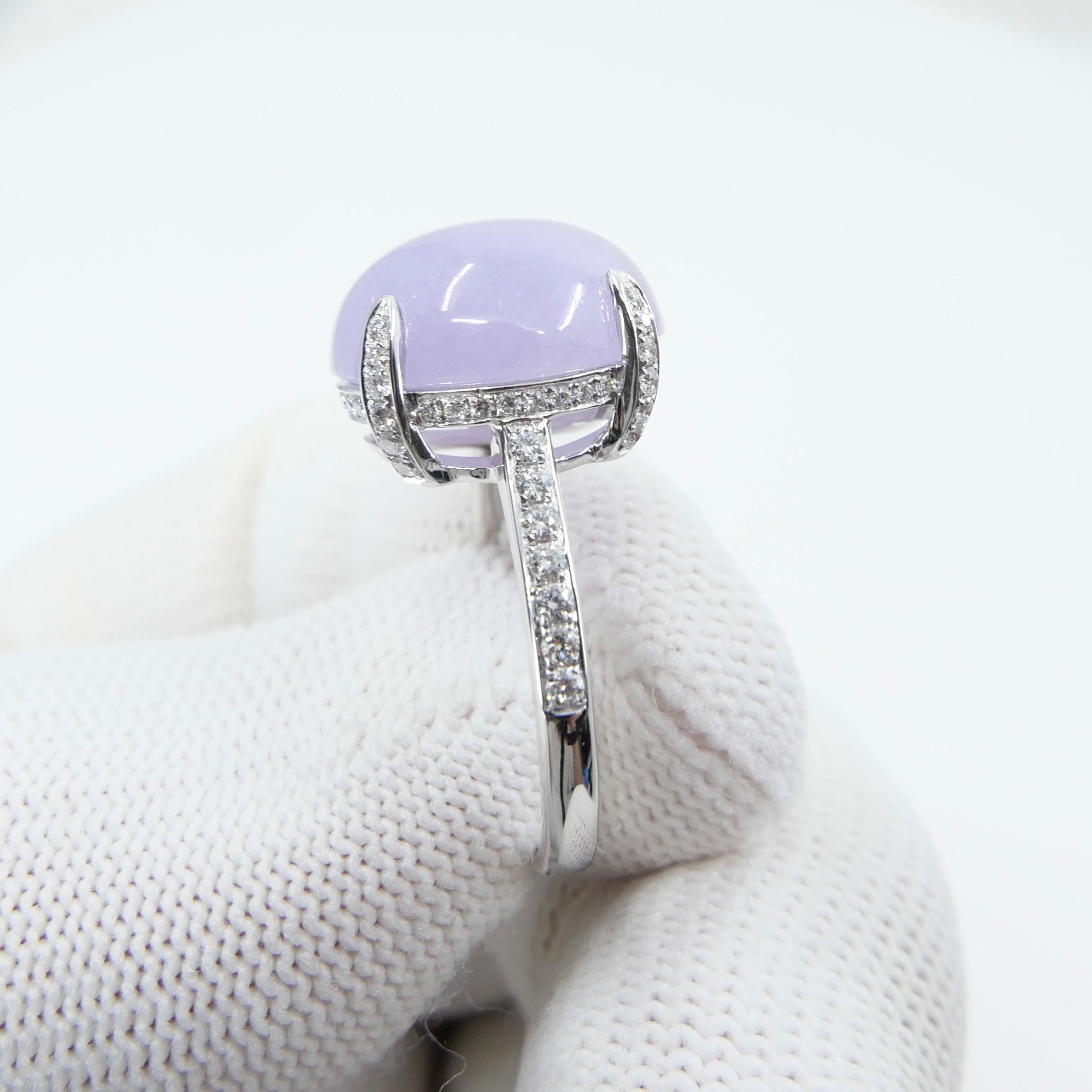 Certified 11.36Cts Lavender Jade & Diamond Ring With Hidden halo. Substantial For Sale 1