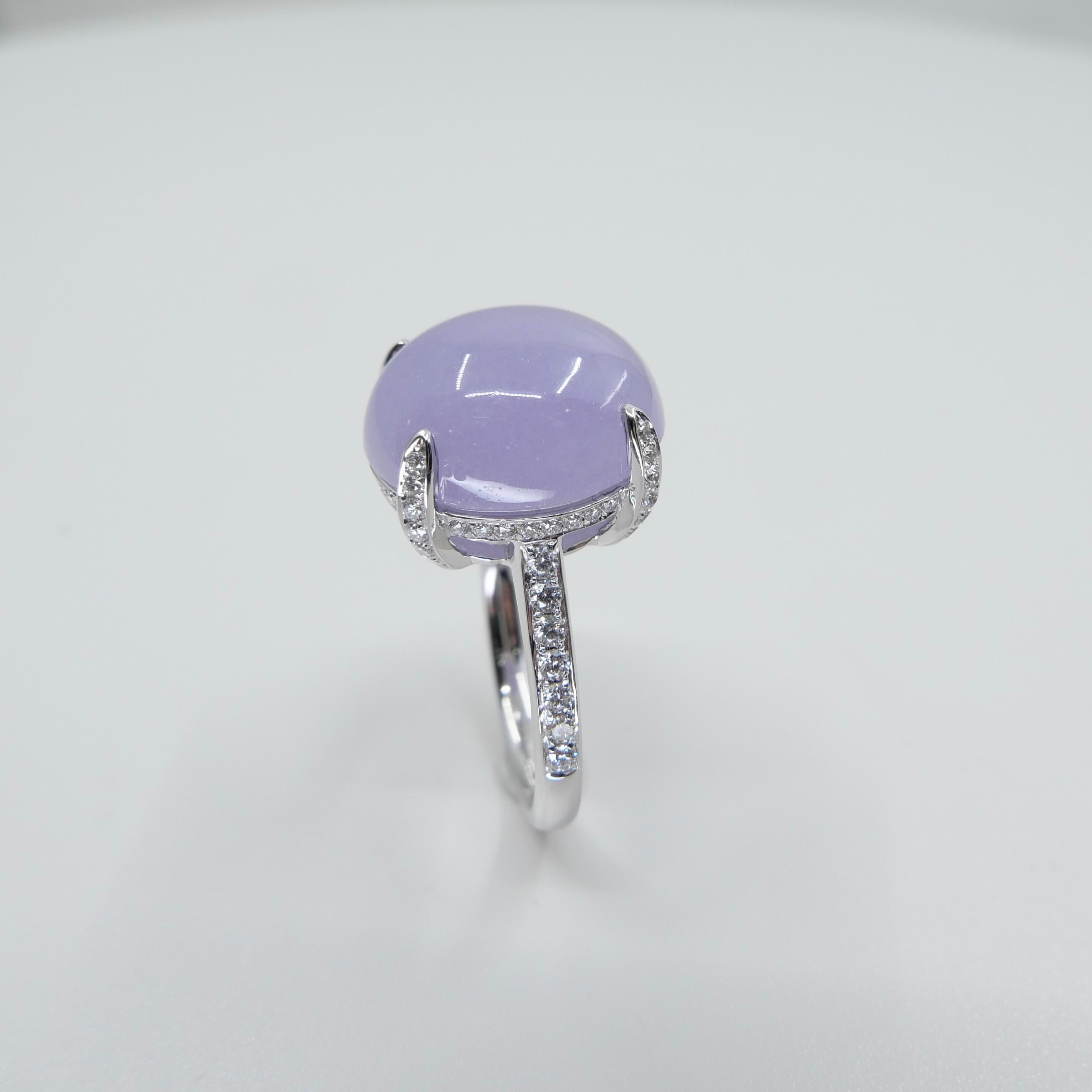 Certified 11.36Cts Lavender Jade & Diamond Ring With Hidden halo. Substantial For Sale 3