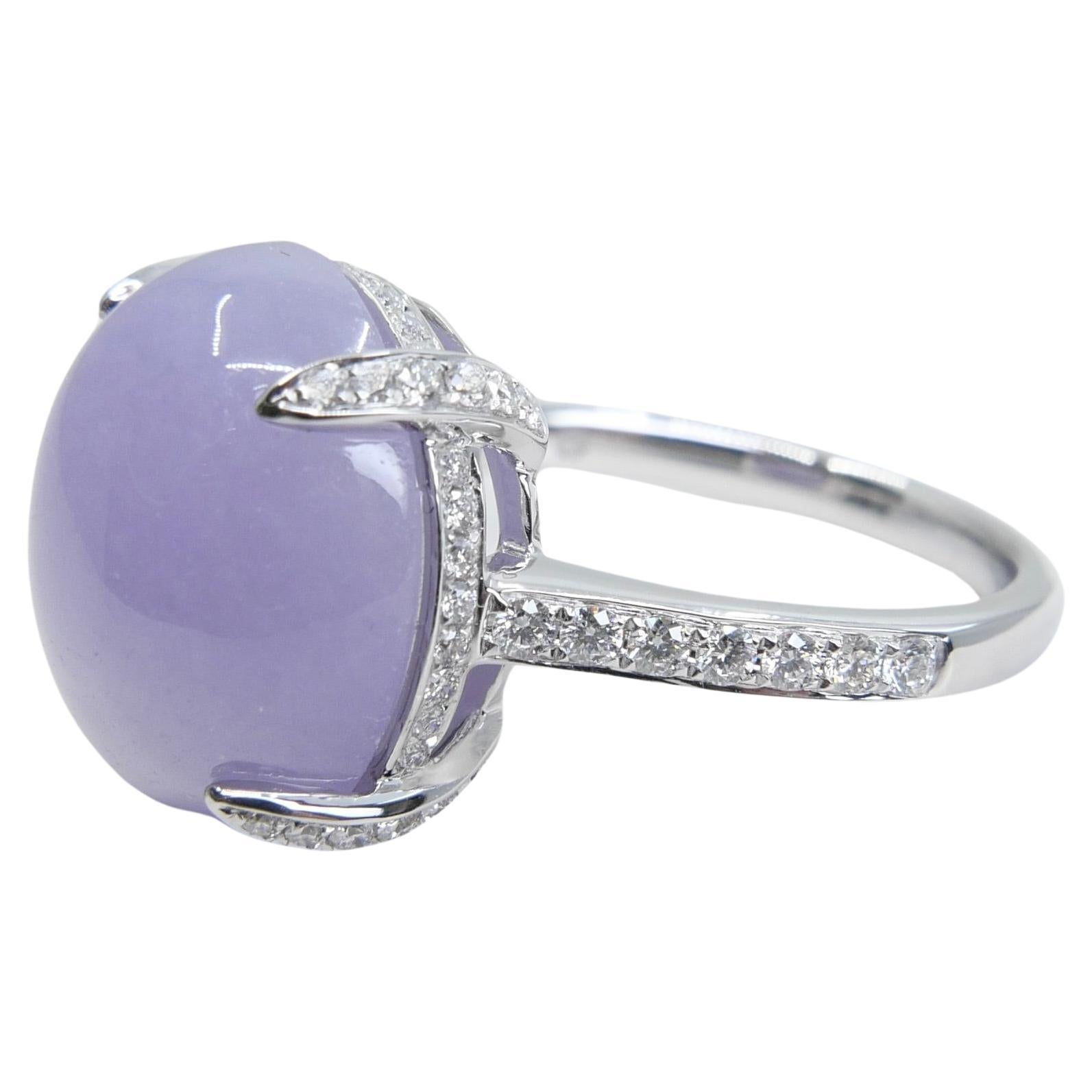 Certified 11.36Cts Lavender Jade & Diamond Ring With Hidden halo. Substantial For Sale