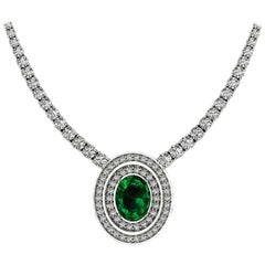 Certified 11.50 Carat Oval Emerald Round Brilliant Cut Diamonds Tennis Necklace