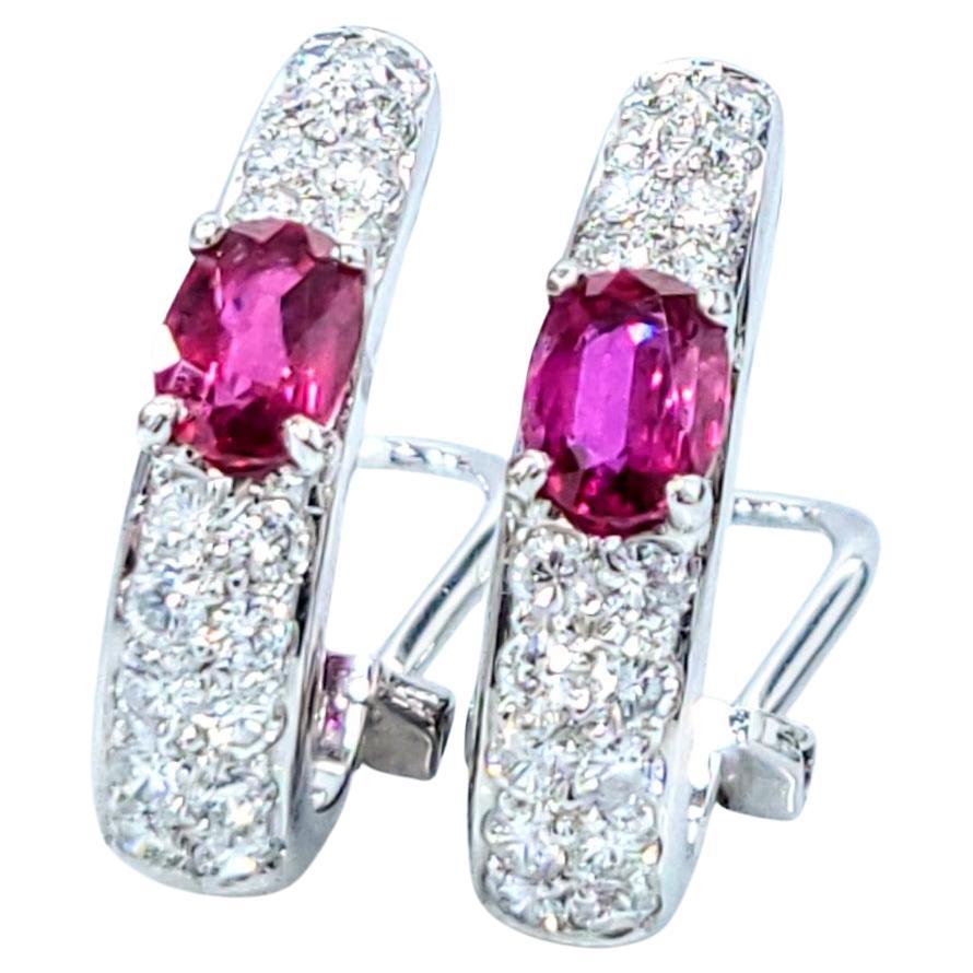 Pendientes de rubí y diamantes certificados de 1,16 quilates en oro blanco de 18 quilates en venta