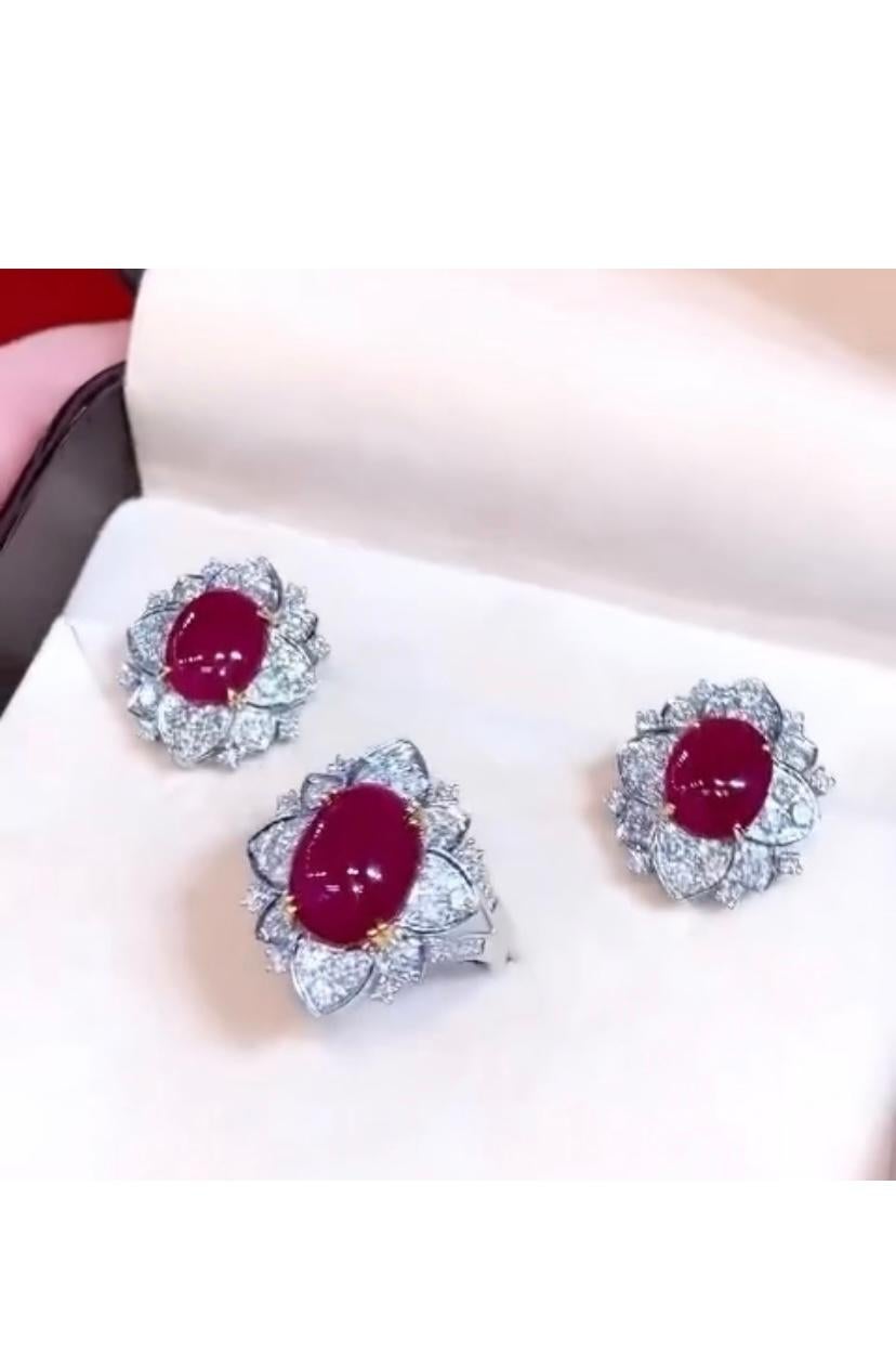 Certified 11.60 Ct Burma Rubies   3.30 Ct Diamonds 18k Gold Parure For Sale 2