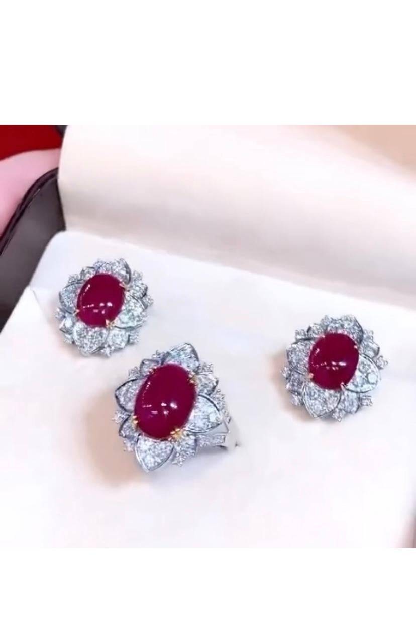 Certified 11.60 Ct Burma Rubies   3.30 Ct Diamonds 18k Gold Parure  For Sale 2