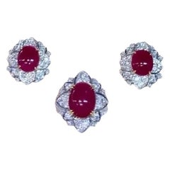 Rubis de Birmanie certifié 11,60 carats   3.30 Ct Diamants Or 18k Parure