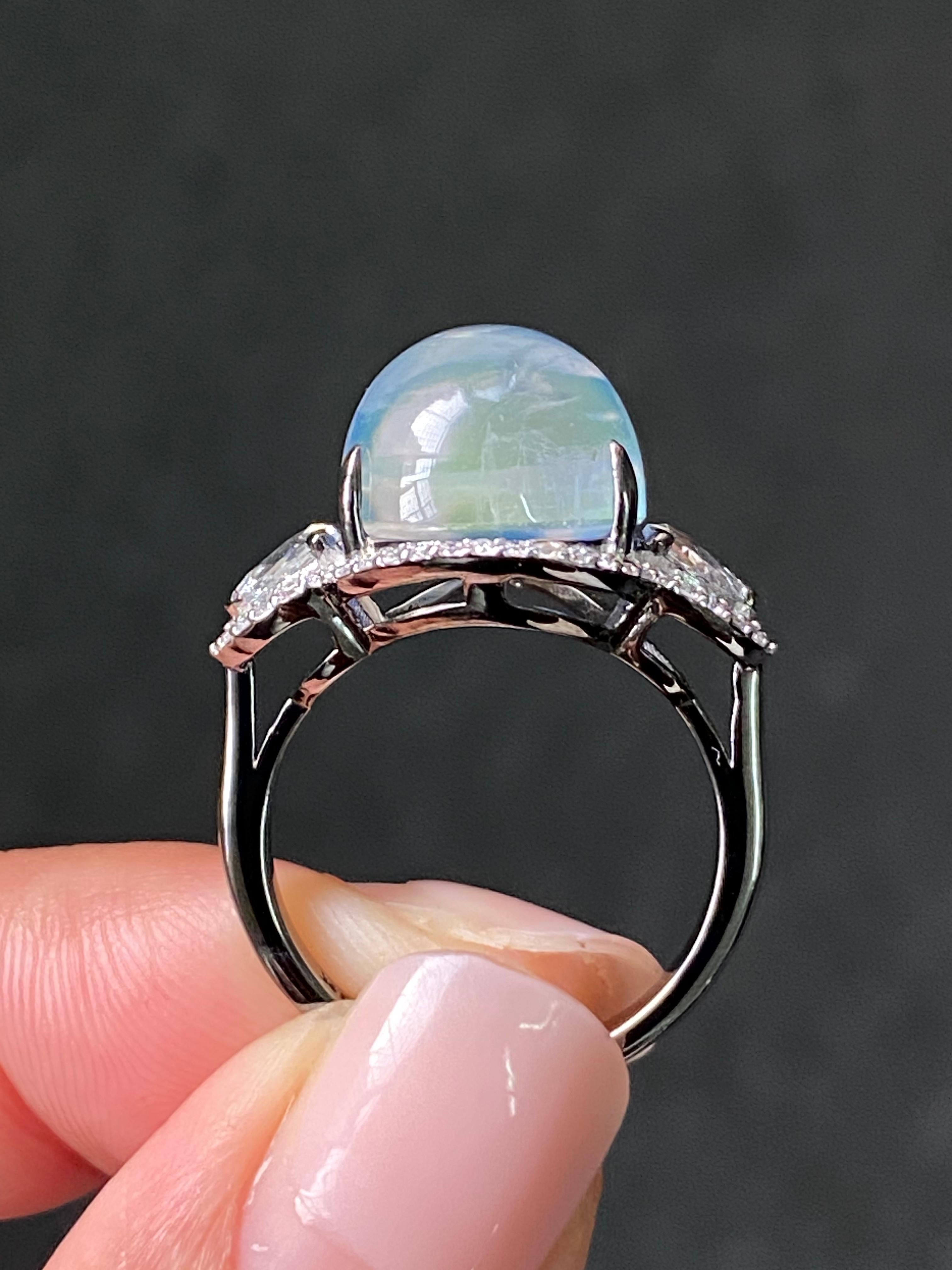 Women's Certified 11.67 Carat Moonstone and Diamond Three Stone Cocktail Engagement Ring For Sale