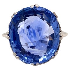 Antique Certified 11.78 Carat No-Heat Sri Lankan Blue Sapphire and Platinum Ring