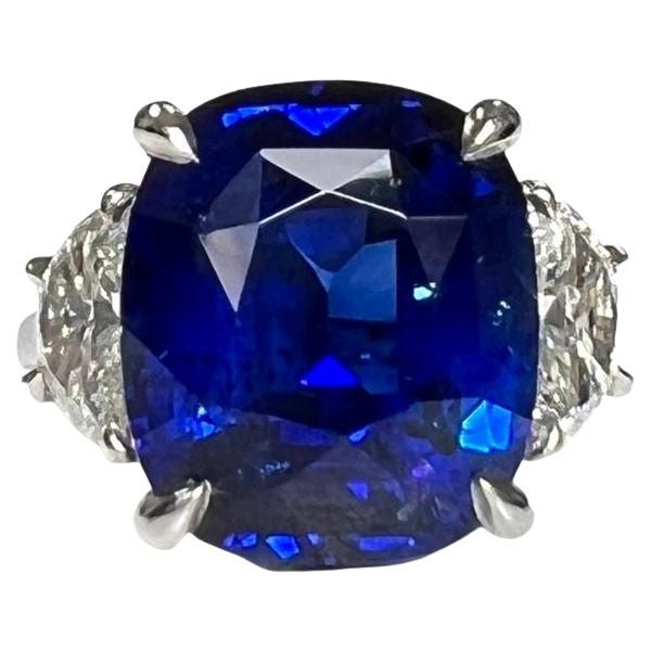 Certified 11.79 Carat Sapphire Cushion Ring For Sale