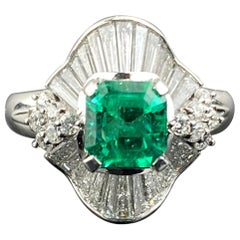 Bague de fiançailles cocktail en émeraude colombienne et diamant certifiée de 1,18 carat