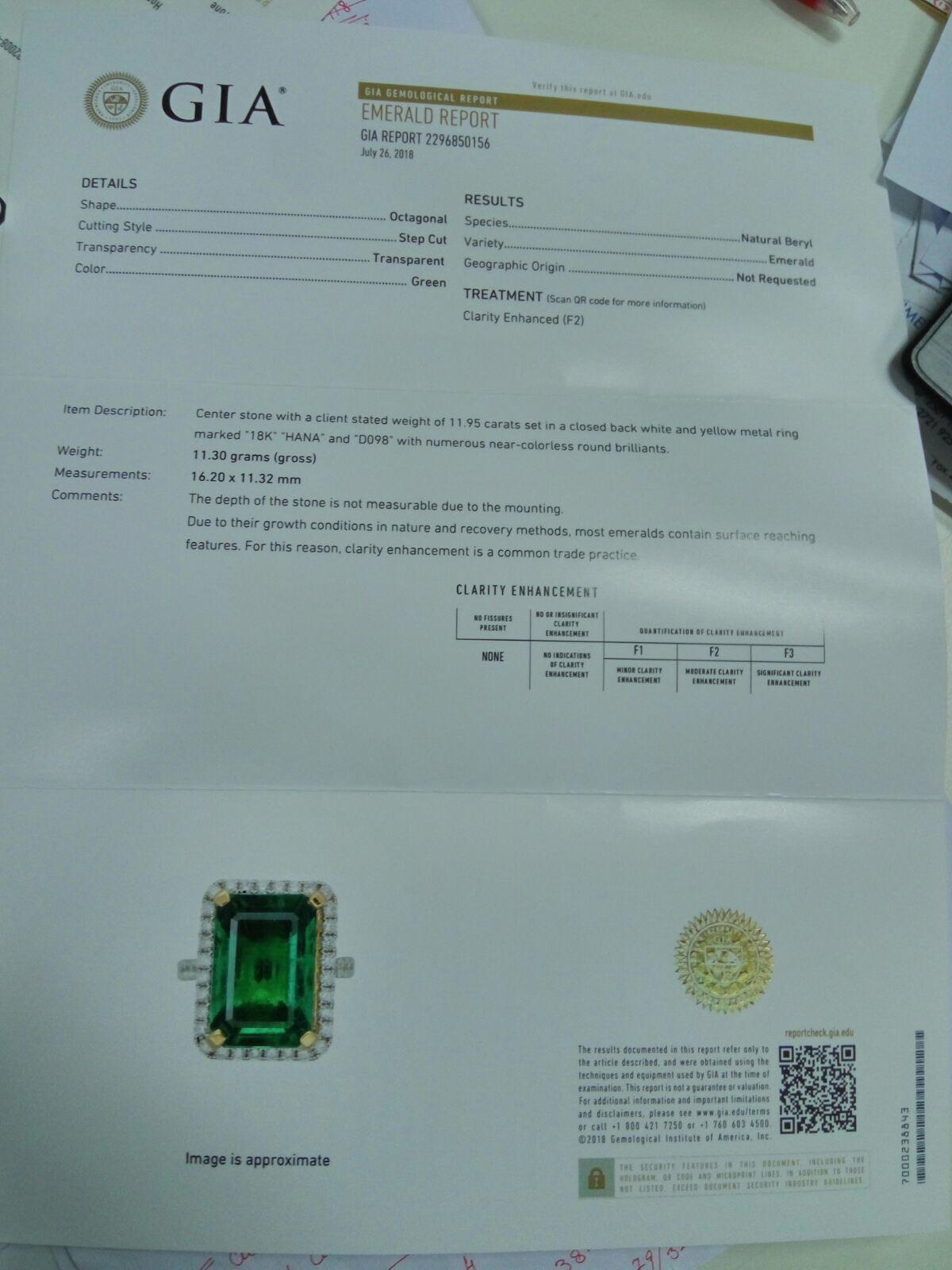 Women's Certified 11.95 Carat Zambian Emerald and Diamond Cocktail Ring