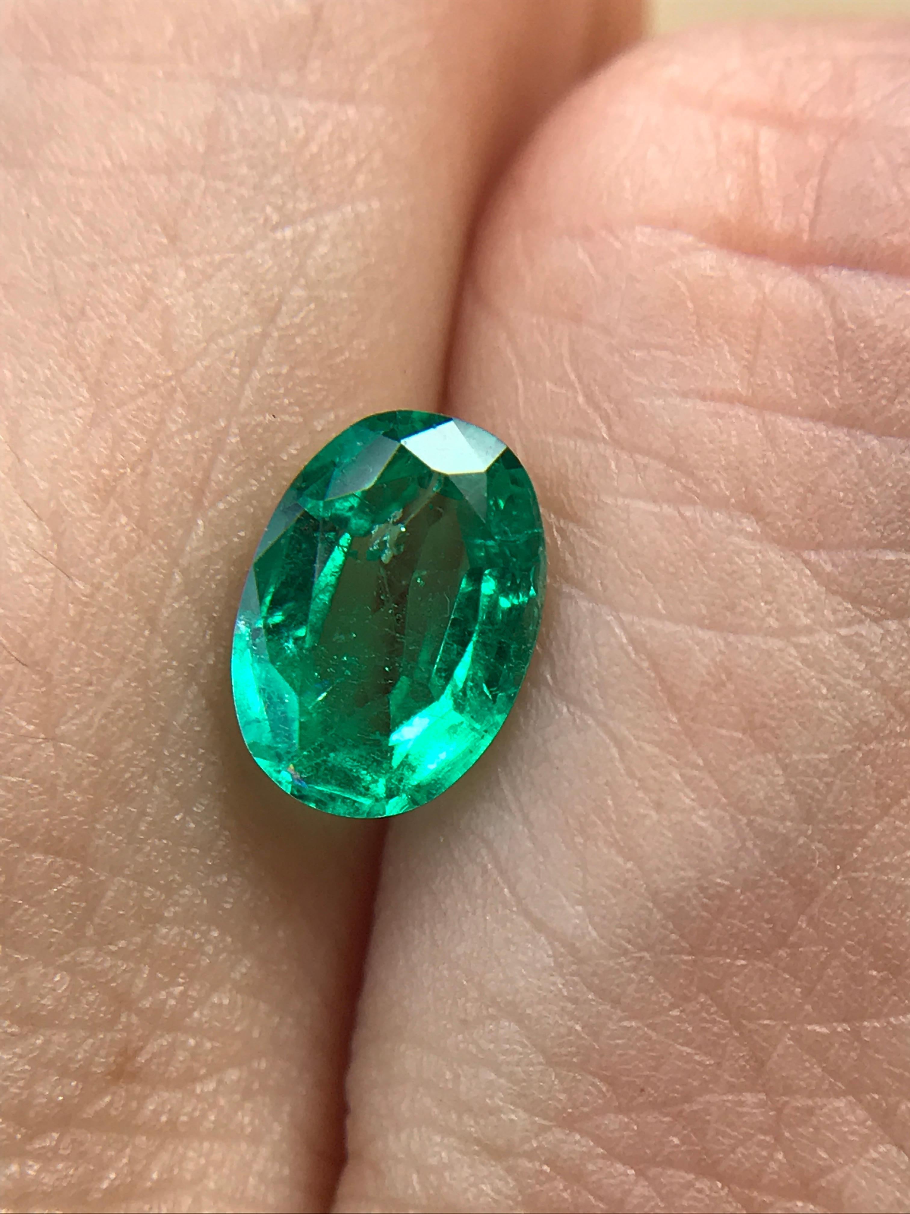 Contemporary 1.19 Carat Oval, Colombian Emerald For Sale