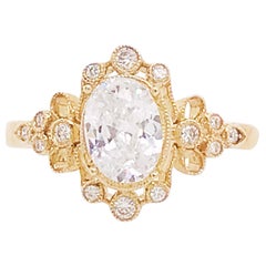 Certified 1.20 Carat Oval Diamond Custom Yellow Gold Engagement Ring