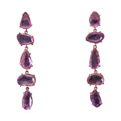 Boucles d'oreilles en goutte en or rose avec saphir rose taille rose certifié de 12 carats