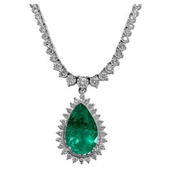 GIA Certified 12.00 Carat Colombian Emerald Diamond Necklace