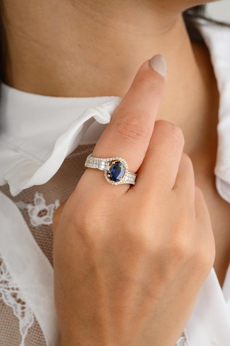 En vente :  Bague de cocktail en or 18 carats avec saphir bleu royal certifié 1,21 carat et diamants 8