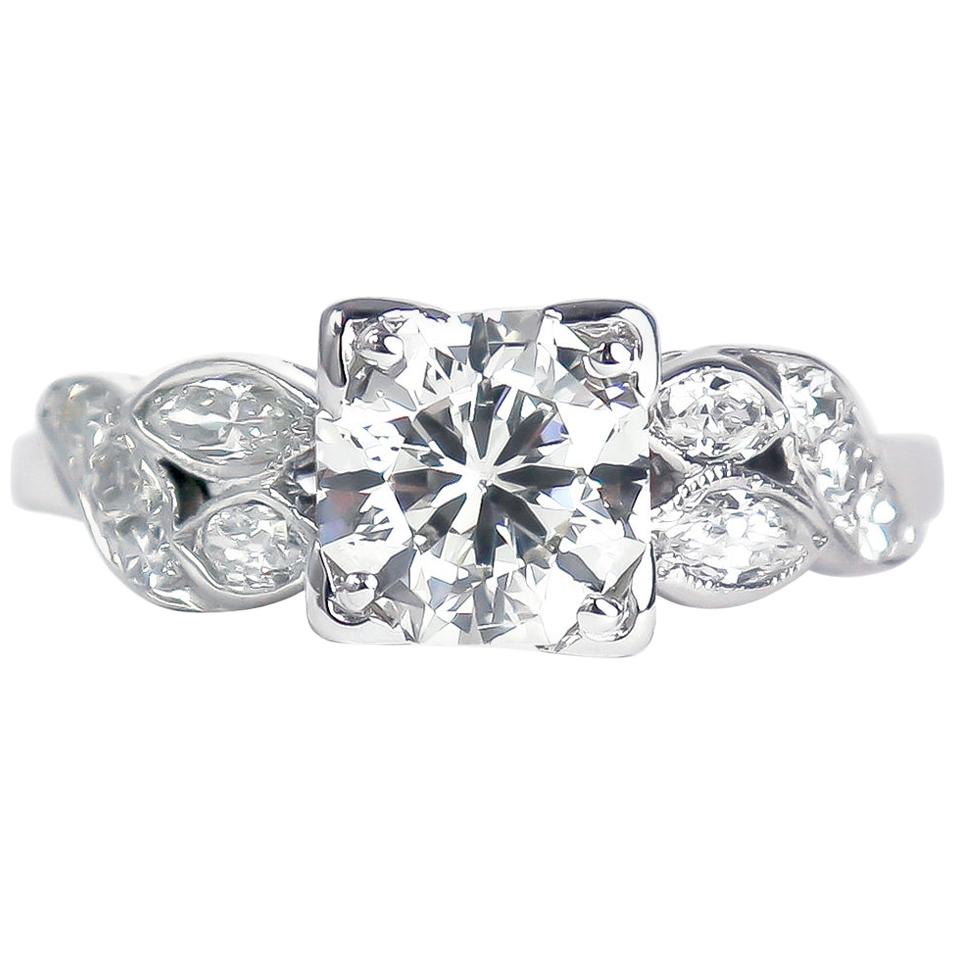 J. Birnbach 1.22 Round Diamond Art Deco Engagement Ring in Platinum For Sale