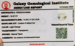 Certified 12.37 Carat Natural Imperial Topaz Gemstone Cushion Cut