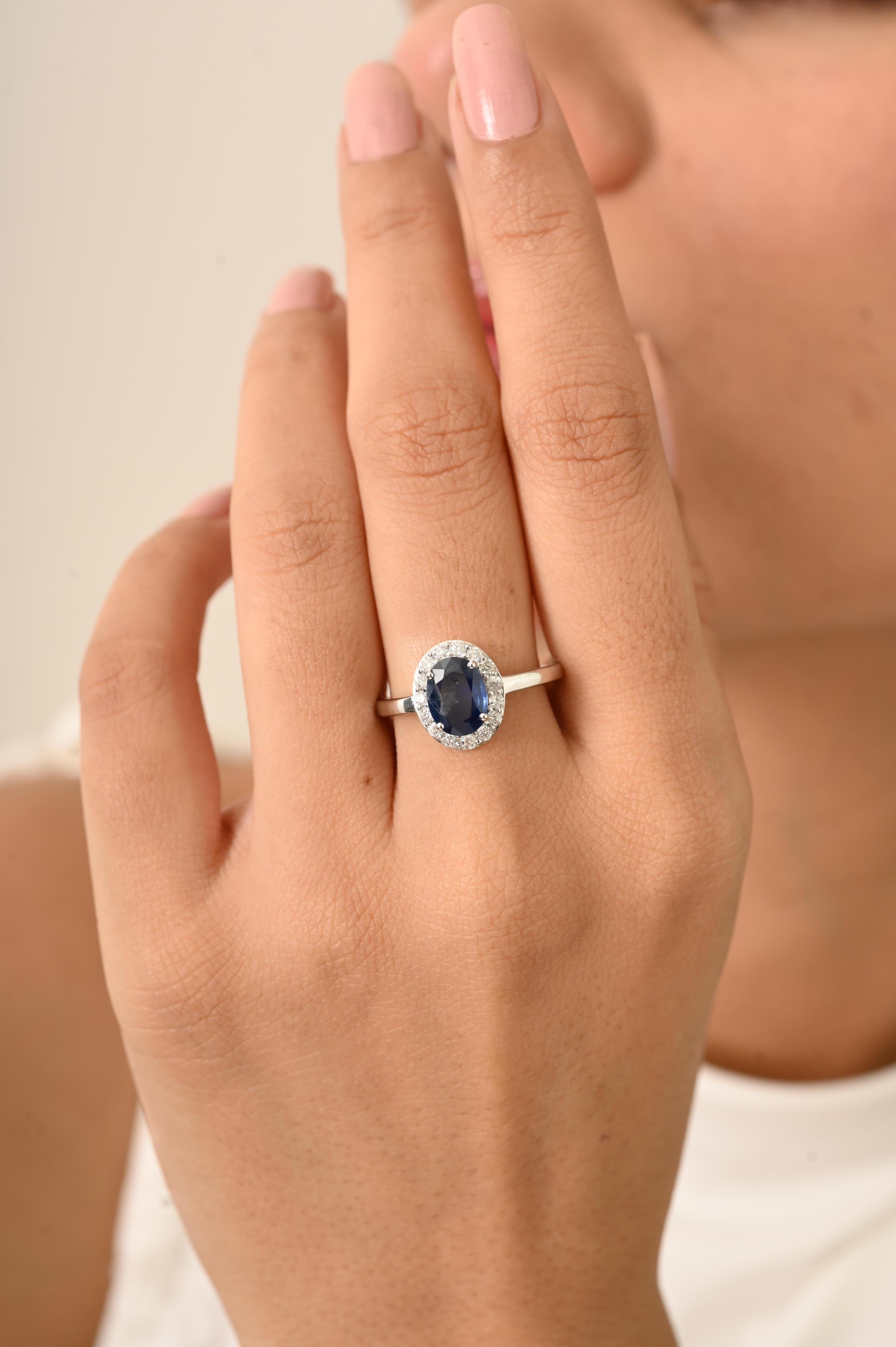 En vente :  Certified 1.23Ct Natural Oval Blue Sapphire Diamond Halo Ring in 14K White Gold (Bague de halo en or blanc 14 carats) 12