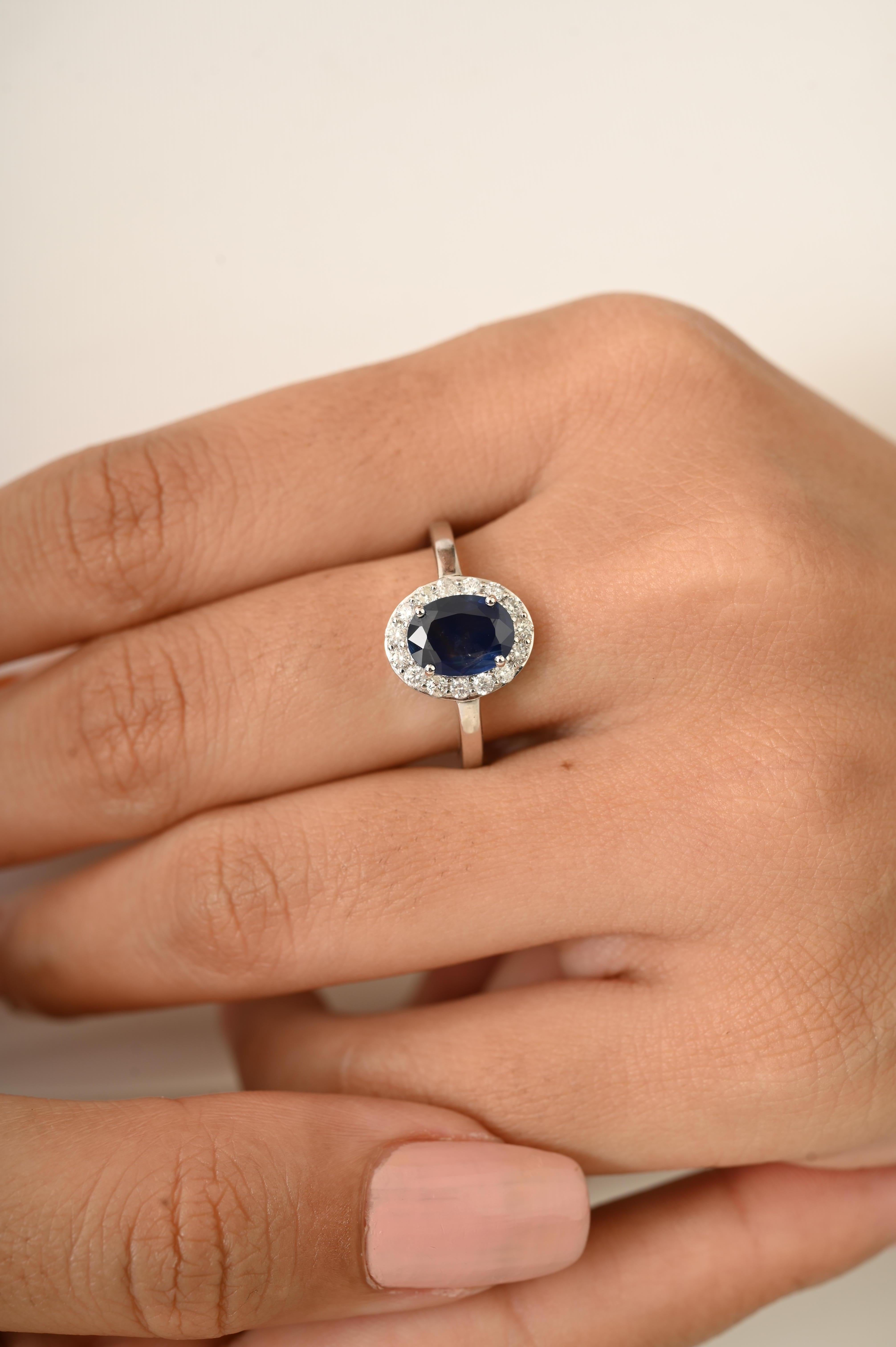 En vente :  Certified 1.23Ct Natural Oval Blue Sapphire Diamond Halo Ring in 14K White Gold (Bague de halo en or blanc 14 carats) 7