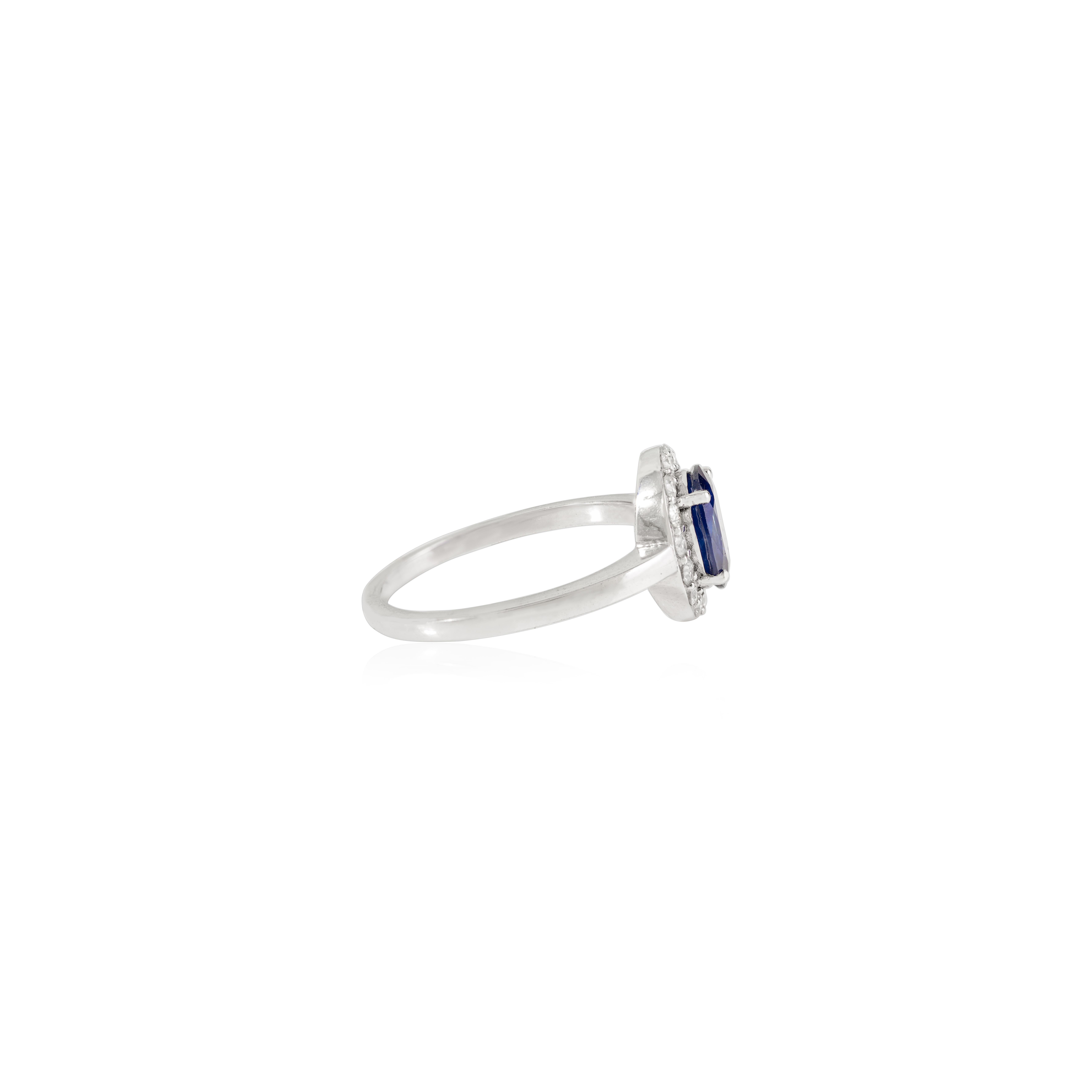 En vente :  Certified 1.23Ct Natural Oval Blue Sapphire Diamond Halo Ring in 14K White Gold (Bague de halo en or blanc 14 carats) 10