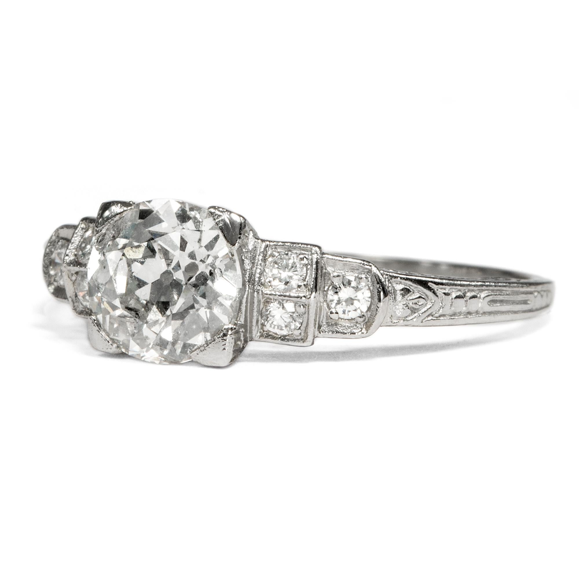 Art Deco Certified 1.24 Carat Antique Old European Cut Diamond in a Contemporary Ring