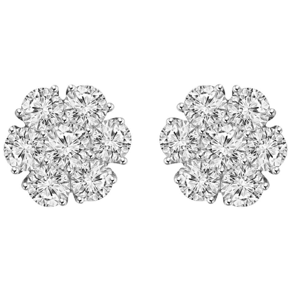 Certified 1.00 Carat Round Diamond Flower Cluster Stud Earrings in 14 Karat Gold