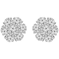 Certified 1.00 Carat Round Diamond Flower Cluster Stud Earrings in 14 Karat Gold