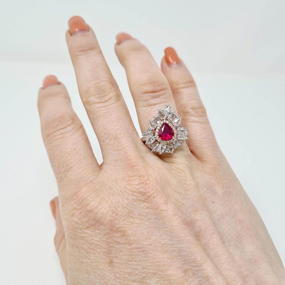 Certified 1.25 Ct Ruby 1.41 Ct White Diamonds 18kt Gold Engagement Ring For Sale 5