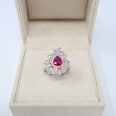 Bague de fiançailles en or 18 carats avec rubis certifié de 1,25 carat et diamants blancs de 1,41 carat