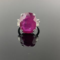 Certified 12.51 Carat Oval Burma Ruby and Diamond Three Stone Engagement Ring
