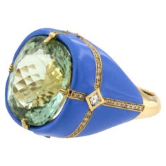 Certified 12.54 Carat Lagoon Blue Tourmaline Diamond Cocktail Ring