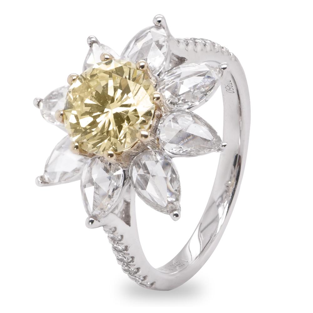 Art Nouveau Certified 1.26 Carat Fancy Yellow Round Fancy Color Diamond Solitaire Ring For Sale