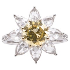 Bague solitaire en diamant jaune fantaisie rond de couleur fantaisie certifiée 1,26 carat