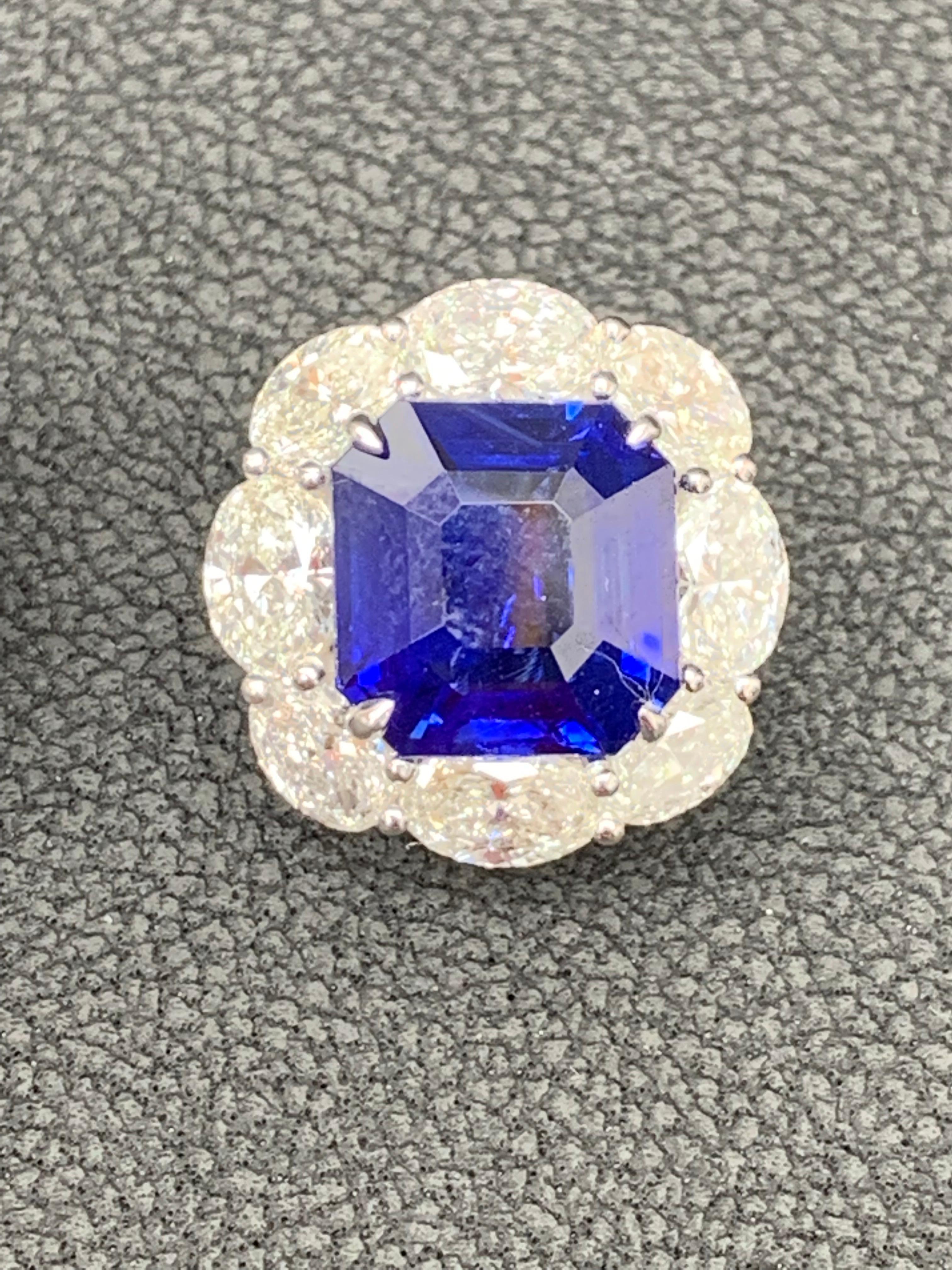 Boucles d'oreilles en or 18 carats avec halo de diamants et saphirs bleus taille émeraude certifiés 12,67 carats en vente 4