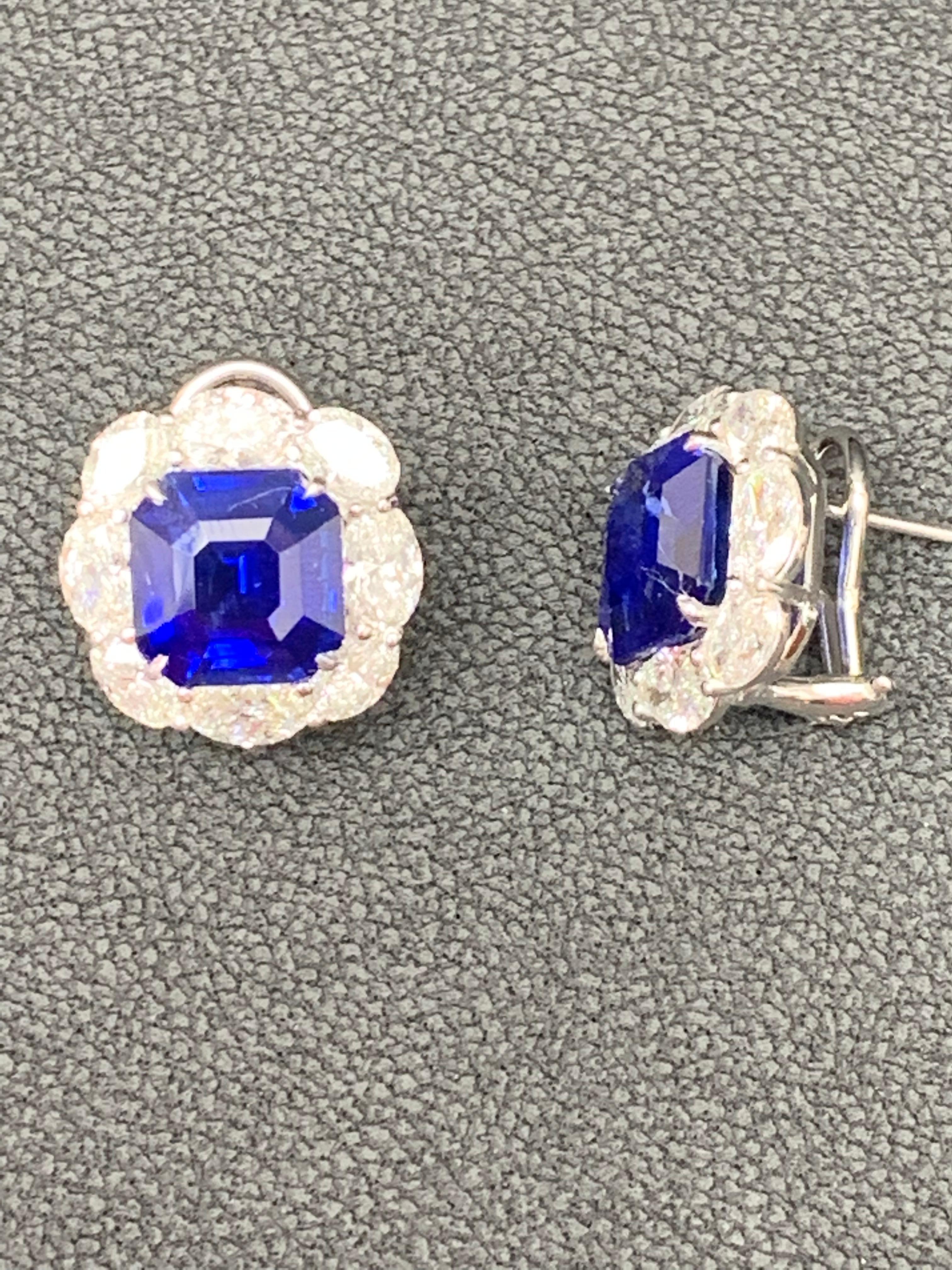 Boucles d'oreilles en or 18 carats avec halo de diamants et saphirs bleus taille émeraude certifiés 12,67 carats en vente 6