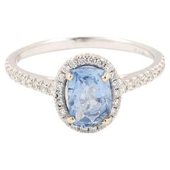 Certified 1.27 Carats Ceylon Unheated Sapphire 18 Carats White Gold Ring