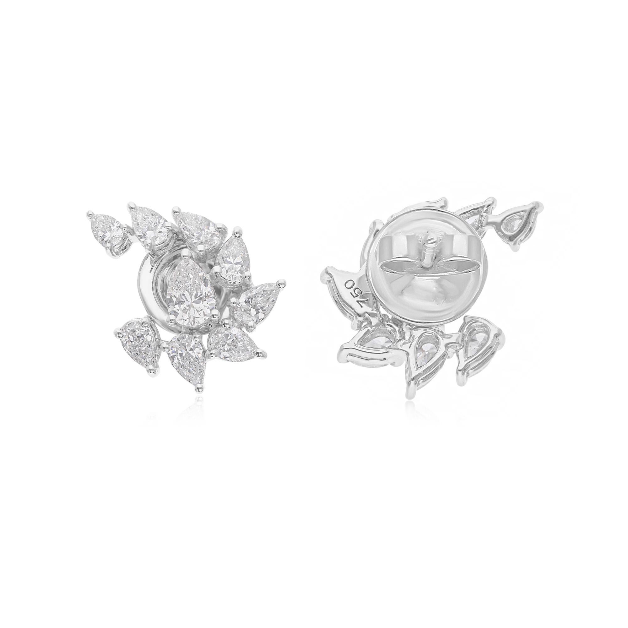 Certified 1.28 Ct SI/HI Diamond Floral Burst Stud Earrings 18 Karat White Gold For Sale 1