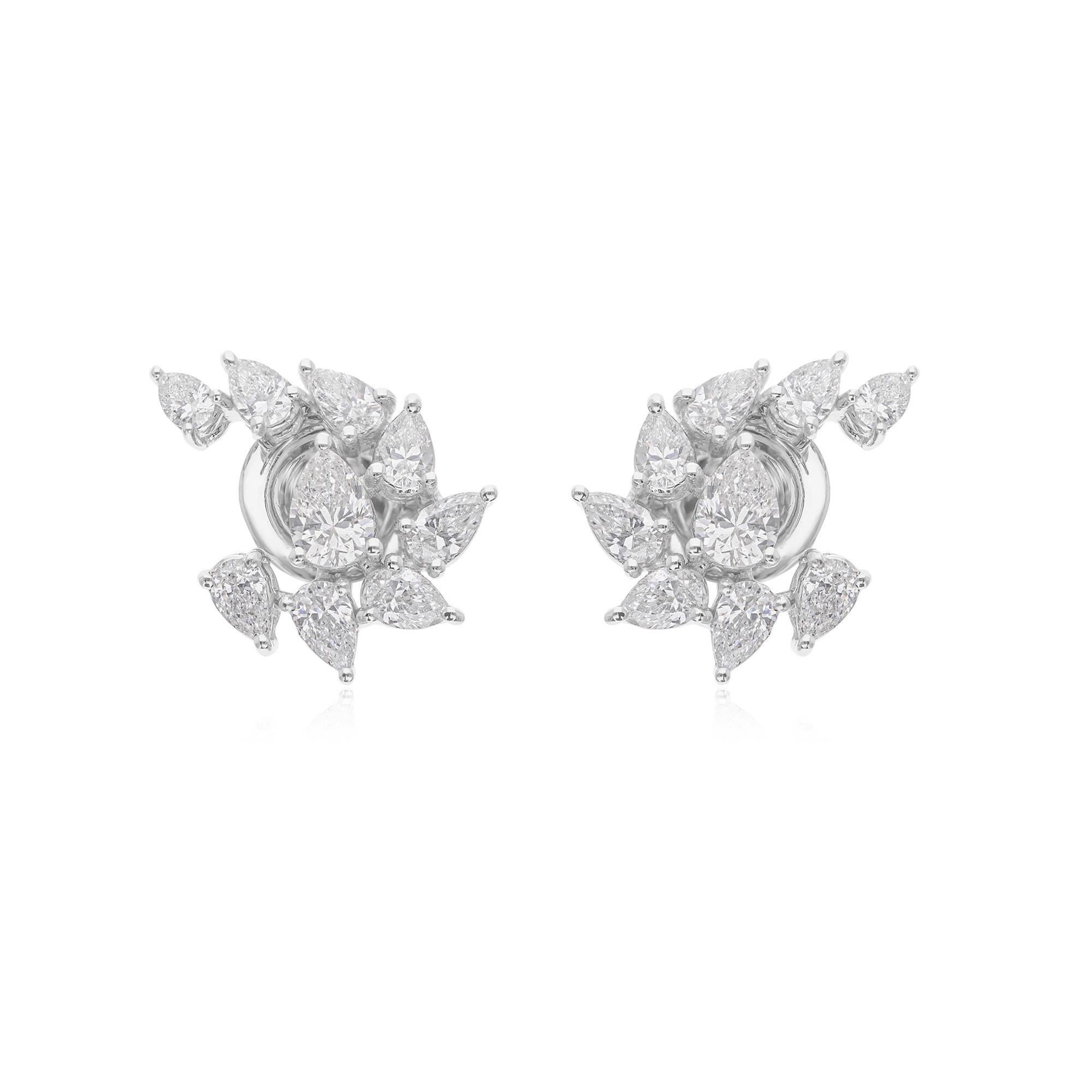 Certified 1.28 Ct SI/HI Diamond Floral Burst Stud Earrings 18 Karat White Gold For Sale