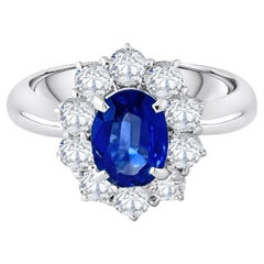 Certified 1.3 carat Blue Sapphire & Diamond Vintage Princess Halo Platinum Ring
