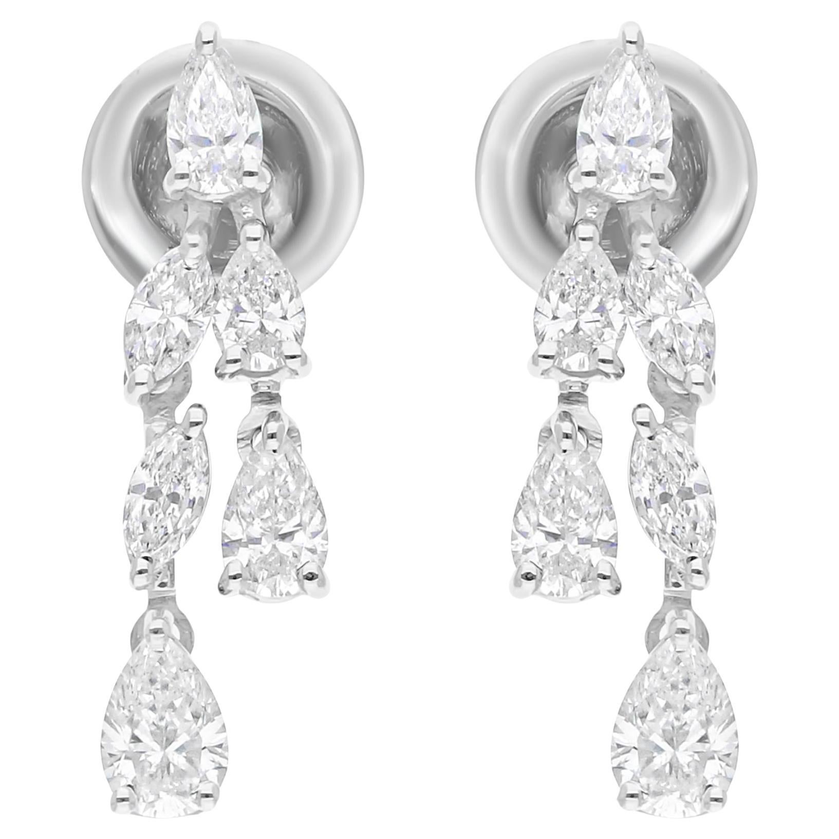 Certified 1.3 Carat SI/H Diamond Dangle Drop Earrings 14 Karat White Gold